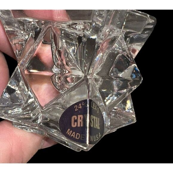 Star Glass Candle Taper Holder 24 % Lead Crystal Stackable Clear pair - Picture 6 of 6